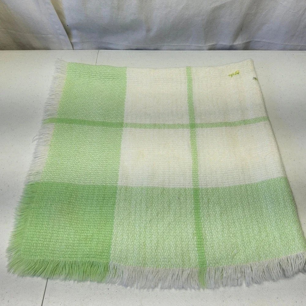 The Three Weavers Handwoven Baby Blanket Kids Green White Butterfly Plaid Fringe